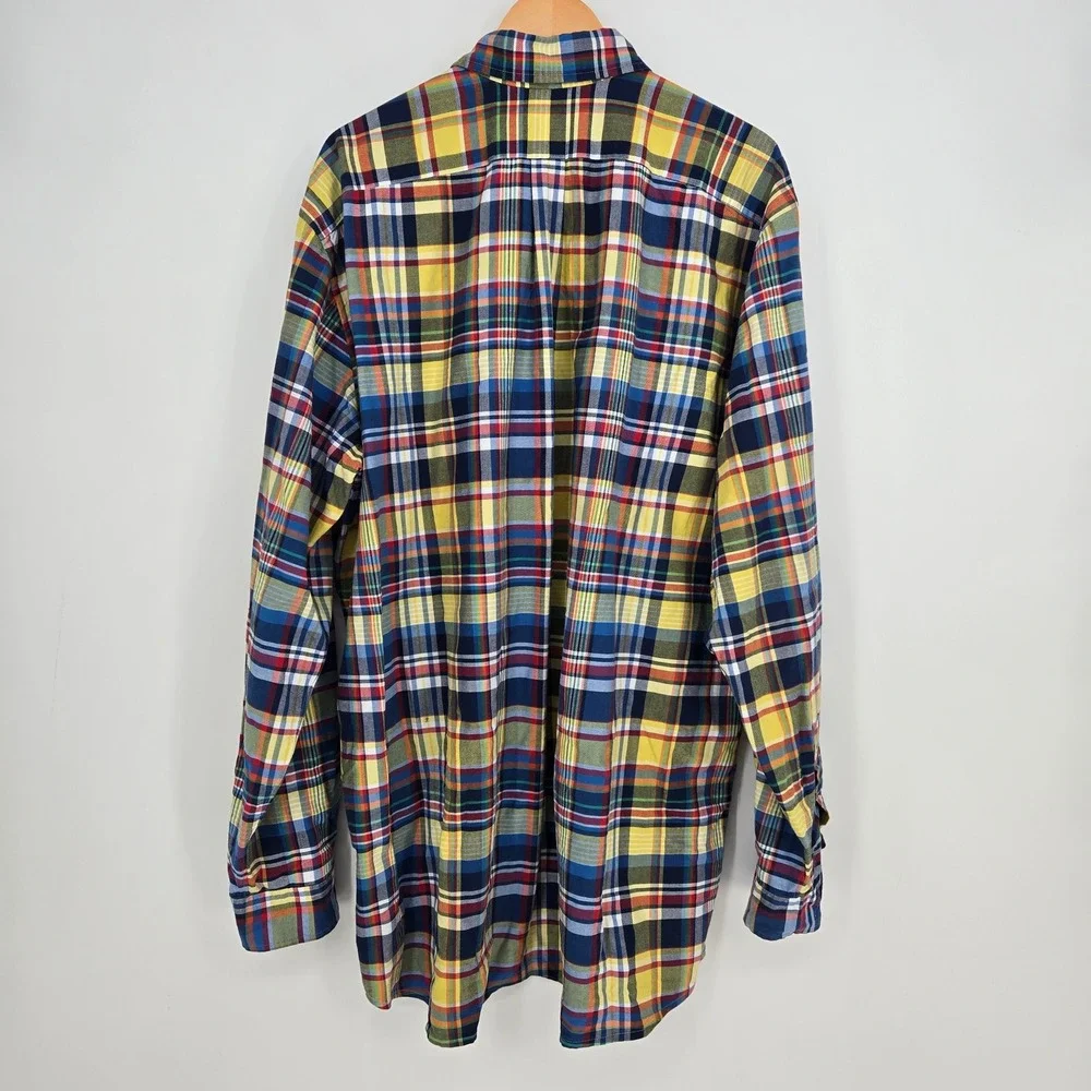 Polo Ralph Lauren 100% Cotton Red Yellow Blue Plaid Button-Down Shirt Mens XLT